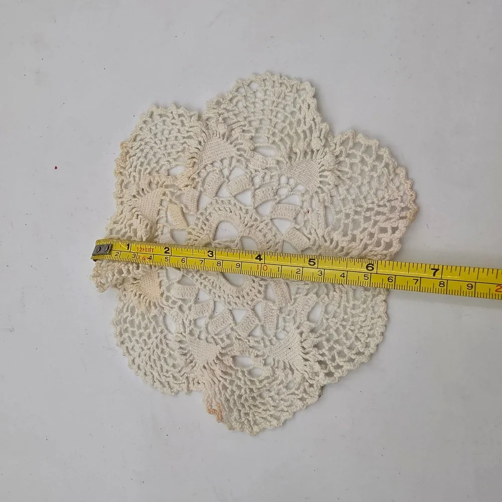 Vintage Hand Crochet Cotton Lace Doily Cream Floral Round 6.5 Cottagecore N4